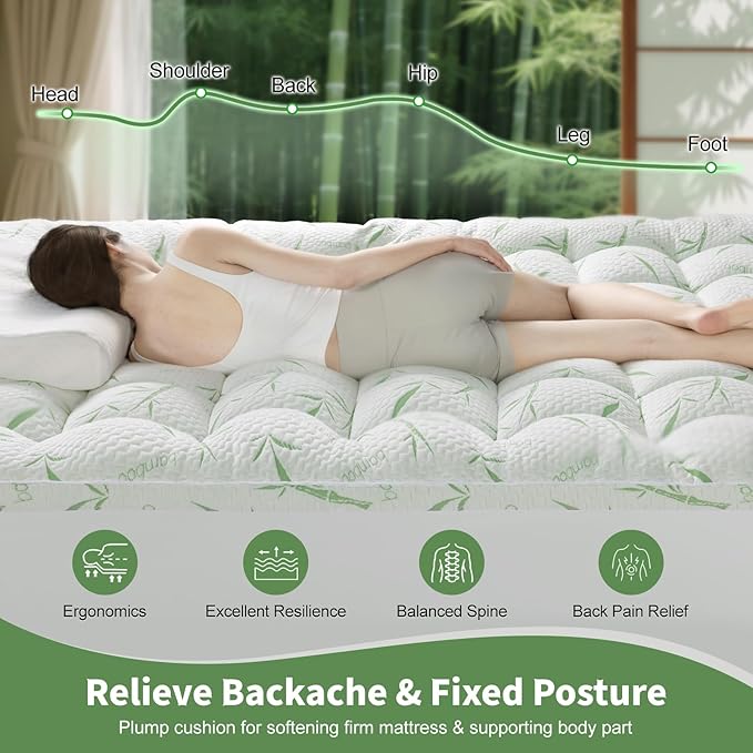 3 Inch Mattress Topper California King Size - 1500GSM 3D+7D Down Alternative Fill,Viscose Made from Bambu,Cooling Firm Pillow Top Mattress Pad for Back Pain with 6"-18" Deep Pocket (72"x84")