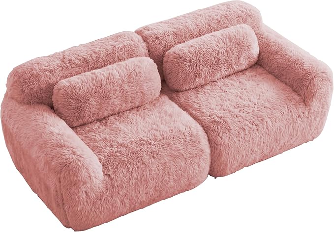 80.4-Inch Boneless Love Seat Couches in a Box, Modern 2 Seat Floor Modular Foam Cloud Sofa Faux Fur Loveseat Couch W/Angle Armrests for Home Apartments Bedroom