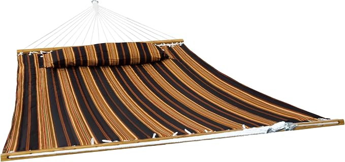 Sunnydaze Extra Large Quilted Hammock with Spreader Bars - 2-Person Hammock for Outside - Woodland Stripe - Image 8