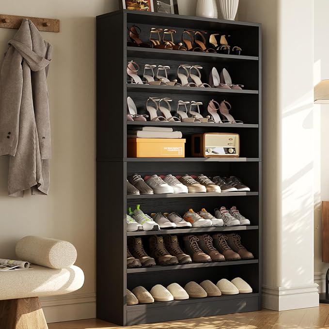 Homieasy Tall Shoe Cabinet, 9-Tier Wood Shoe Rack Organizer Cabinet for Closet, Freestanding Shoe Storage Cabinet with Adjustable Shelves for Entryway, Bedroom, Black by Homieasy