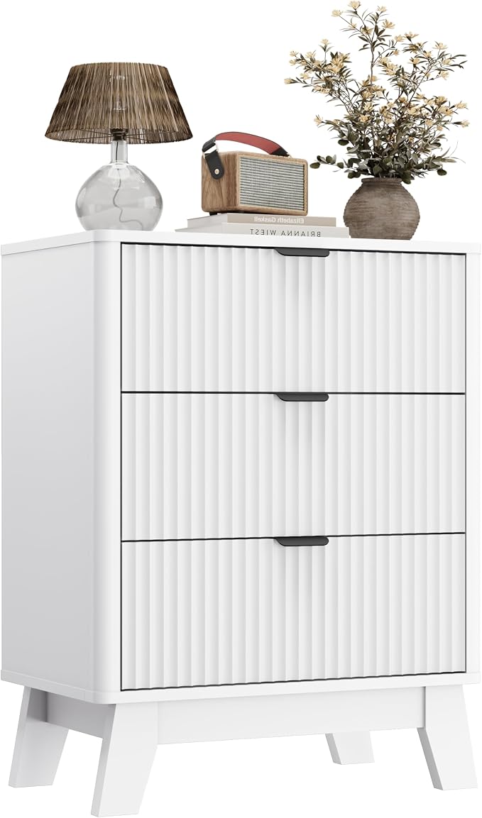 Wodeer Night Stand with 3 Drawers, Mid Century Modern Wood Bedroom Nightstand, Bedside Table & End Table with Metal Handles, Farmhouse Nightstand for Bedroom, White - Image 8