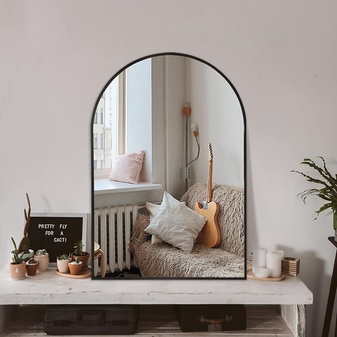 Arched Bathroom Mirror for Wall, 36" x 24" Black Metal Frame Vanity Mirror, HD Glass Over Sink for Bathroom, Entryway, Bedroom by TRAHOME