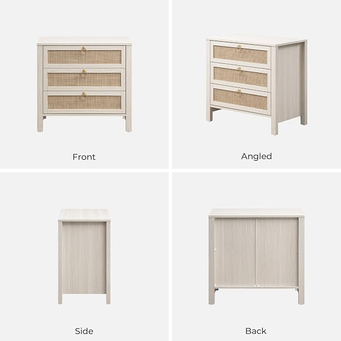 SICOTAS Nightstand Set of 2 with Drawers, Rattan Nightstands, Large Modern Boho Night Stand Wide Bedside Tables for Bedroom - Image 9