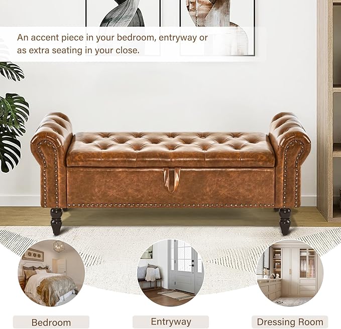Furnimart Storage Bedroom Bench for End of Bed, Faux Leather Upholstered Storage Ottoman with Rolled Arms for Bedroom,Living Room, Entryway, 2.5Cubic Feet - Image 5