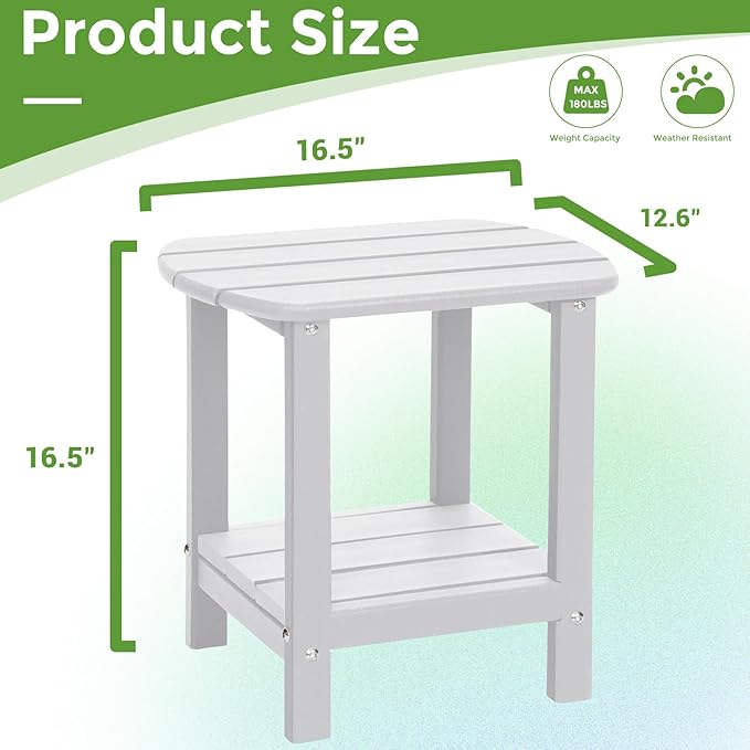 Adirondack Square Outdoor Side Table,2-Tier Storage Patio Side Table, HDPE End Tables for Backyard Pool Porch Garden Lawn - Image 3