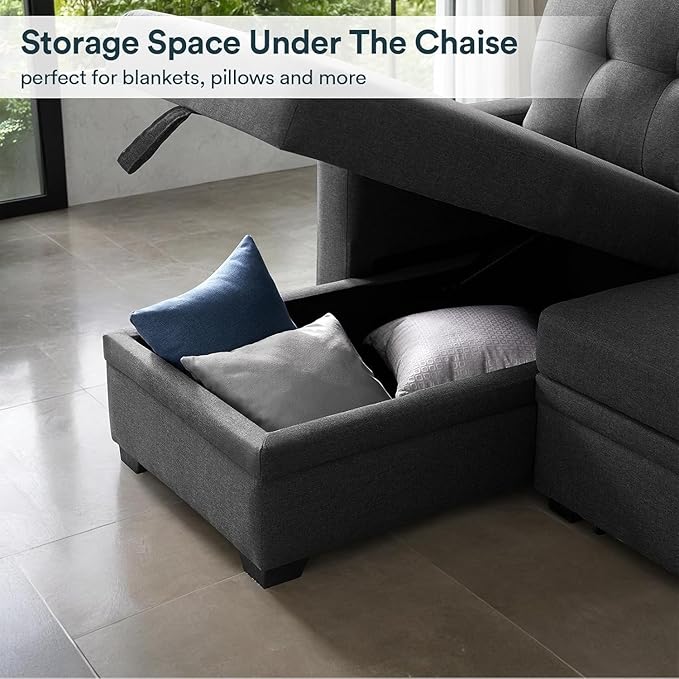 L Shaped Couch, 4 in 1 Pull Out Sofa Bed Sleeper, Sectional Sofa with Storage Convertible, Sofa Bed 82in Chaise Lounge for Living Room Apartment Dorm