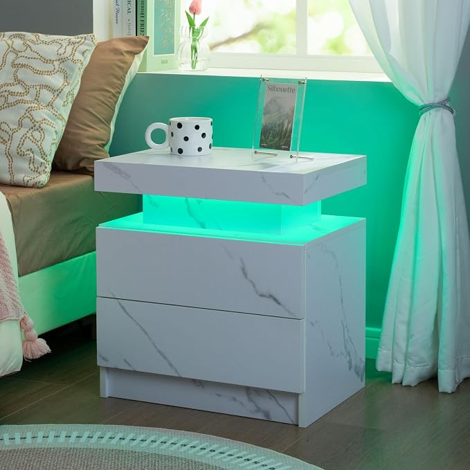 i-aplus Night Stand with 2 Drawers LED Night Stand for Bedroom Modern Bedside Table Bedroom Nightstand by Unknown
