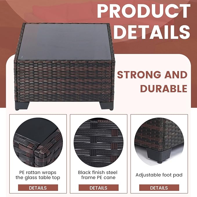 CHABATREE 7 Pieces Outdoor Patio Furniture Sets,Rattan Conversation Sectional Set,Manual Weaving Wicker Patio Sofa with Tea Table