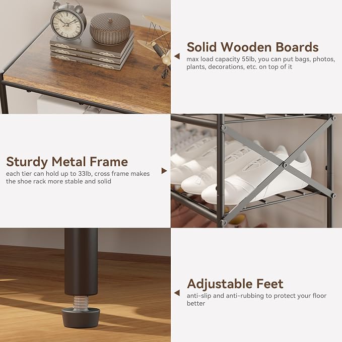 IBUYKE 8 Tier Shoe Rack, Large Capacity Shoe Storage Organizer for 32 Pairs of Shoes, Metal Shoe Storage Rack with Shelf for Entryway Hallway Closet Garage, Rustic Brown and Black TXJ018H - Image 4