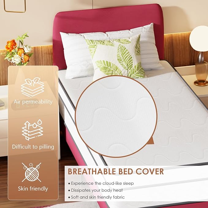 PayLessHere | 12 Inch Twin Mattress | Medium Firm Hybrid Mattress | White | with High-Density Foam and Breathable Cover | Pocket Spring Design, Pressure Relief | Bed in a Box, CertiPUR-US Certified