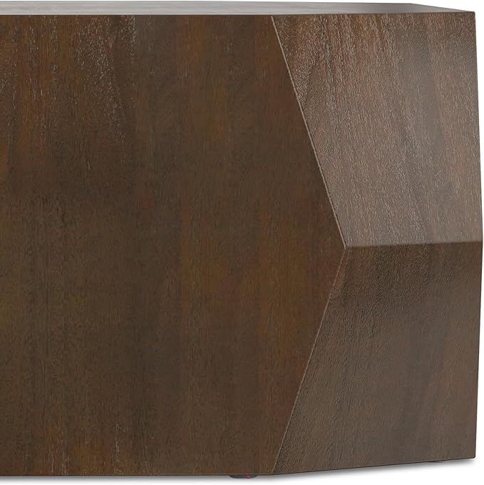 SIMPLIHOME Eisley Geometric Coffee Table - 39 inch Wide Solid Acacia Wood Veneer Sculptural Table in Walnut, Contemporary Living Room Centerpiece with Faceted Low-Profile Design, Assembled