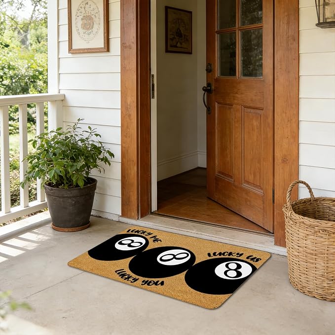 Black Lucky 8 Ball Faux Coir Door Mat Doormat for Front Door Indoor Outdoor Porch Entrance Entryway Outside Inside, Trendy Preppy Girly Y2k Welcome Mat, 17x30 Inches - Image 4