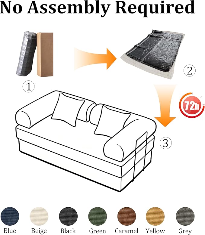 53.15'' Convertible Compressed Corduroy Folding Cloud Sofa Bed, Modern Boneless Pull Out Loveseat Sleeper in a Box, 4 in 1 Floor Mattress Futon Cloud Couch, No Assembly Needed, Caramel, Pillows, Full