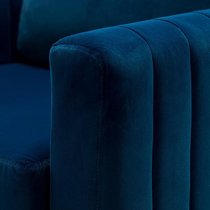 HULALA HOME Velvet Accent Club Chair, Modern Velvet Armchair Upholstered Accent Club Sofa Chair with Gold Metal Legs Mid-Century Barrel Leisure Comfy Reading Armchair, Navy