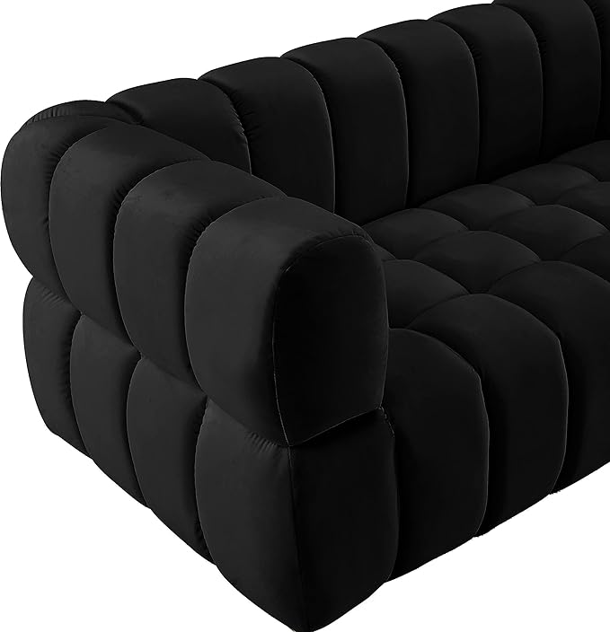 Meridian Furniture 670Black-L Gwen Collection Modern | Contemporary Velvet Upholstered Loveseat with Deep Biscuit Tufting