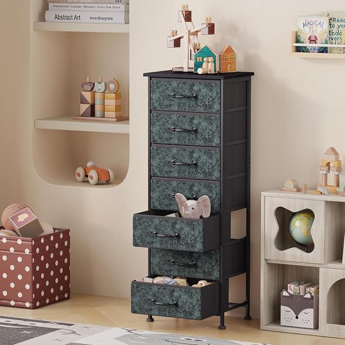 Fixwal Tall Dresser for Bedroom, Storage Dresser Organizer with 7 Fabric Drawers, Nightstand Furniture in Closet, Entryway, Hallway, Vintage Green - Image 6