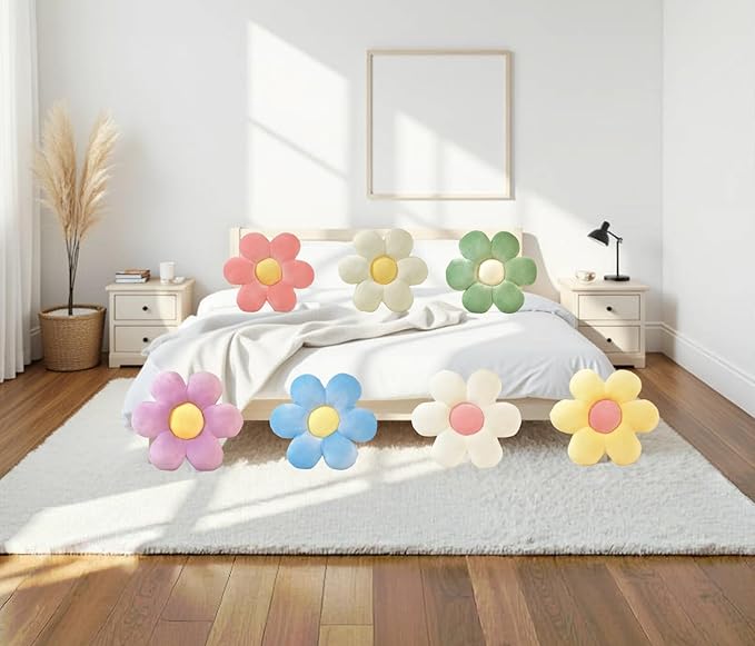2Pcs Flower Pillow Preppy Cute Throw Pillows for Girls Aesthetic Room Decor Bedding, 15.35" Daisy Shaped Pink Floral Throw Pillow Decorative Cushion for Bedroom Sofa Couch Classroom