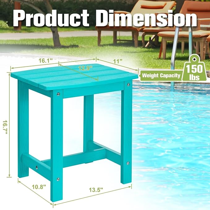 Y&M Outdoor Side Table, HIPS Adirondack Small Single Table, Waterproof Square Outside Table, Balcony Modern End Tables for Patio, Pool, Beach, Porch, Deck, Indoor or Outdoor Use, Aruba Blue - Image 3