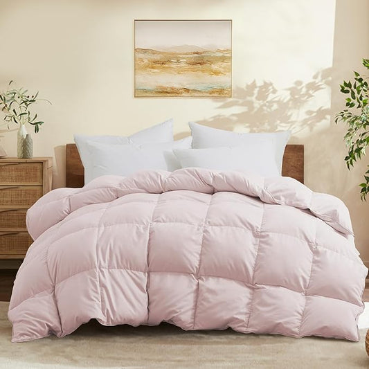 Joysoul Queen Size Down Comforter - All Season Ultra Soft Goose Down & Feather Fiber Fill, Luxury Hotel Pink Duvet Insert with Corner Tabs (88" X 88")