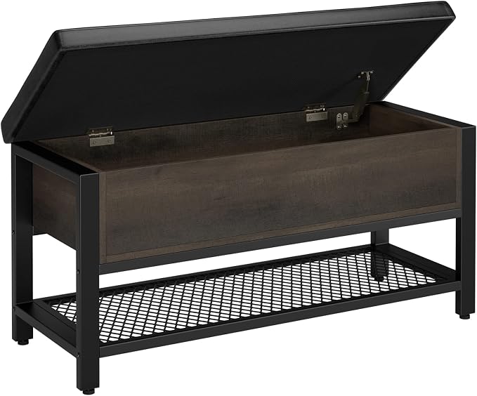 HOSTACK Storage Bench, Entryway Shoe Bench with Flip-Open Storage Box, End of Bed Ottoman Bench with Storage Shelf and Padded Seat for Bedroom, Hallway, Dark Brown by HOSTACK