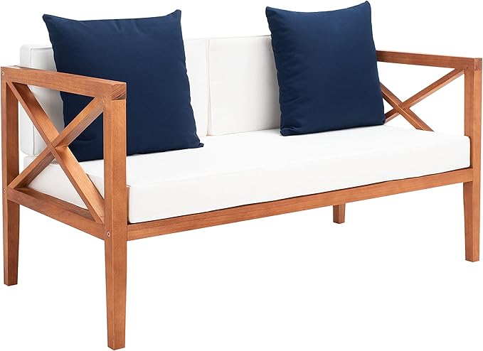 Safavieh PAT7031A Collection Nunzio Teak and White and Navy 4 Pc Accent Pillows Outdoor Set