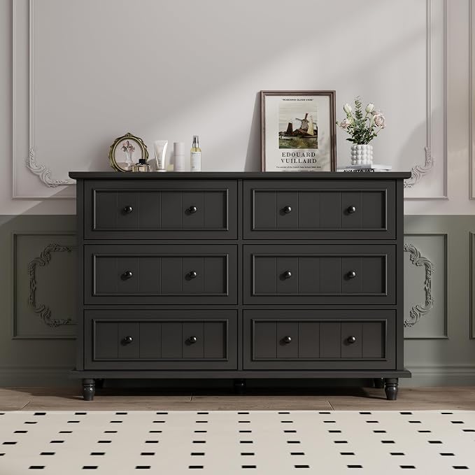 Scurrty 6 Drawer Dresser, Antique Chest of Drawers, Large Cabinet with Storage, Big Dresser for Clothes in Living Room, Bedroom (Black) by Scurrty