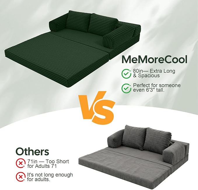 MeMoreCool Convertible Sofa Bed, Folding Floor Couch Bed Queen, Pull Out Sleeper Couch with Pillows, Fold Out Futon Sofa for Bedroom Living Room Small Space, Corduroy Beige