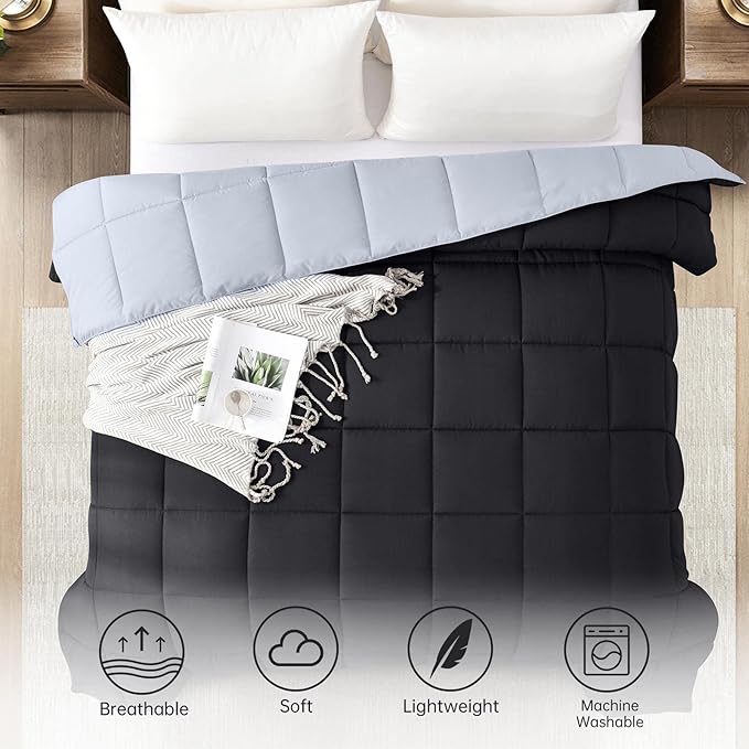 Homelike Moment Twin Comforter Duvet Insert - Black Down Alternative Bed Comforter Twin Size, Lightweight Bedding Comforters Quilted Soft All Season Reversible Black/Light Grey