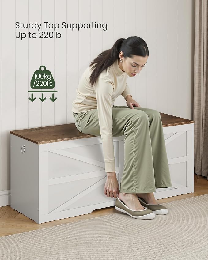 CHOEZON Storage Chest, 47.2" Wooden Storage Trunk, Modern Storage Bench with Safety Hinge, Toy Box, Farmhouse Style, for Bedroom, Living Room, Walnut and White MCW16WL - Image 7