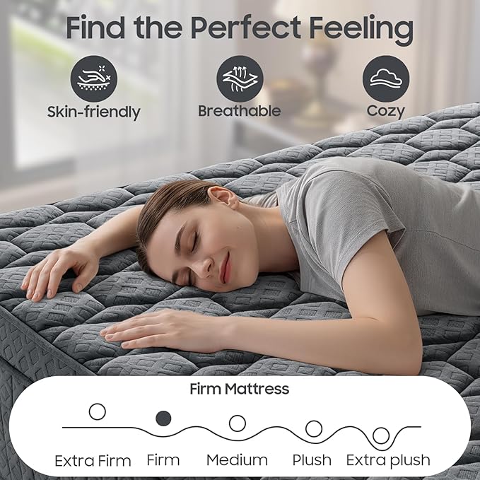 14 inch Firm Mattress Queen, Hybrid Mattress with Back and Lumbar Hip Support, Fiberglass Free, 365 Nights Trial, 10 Years Warranty