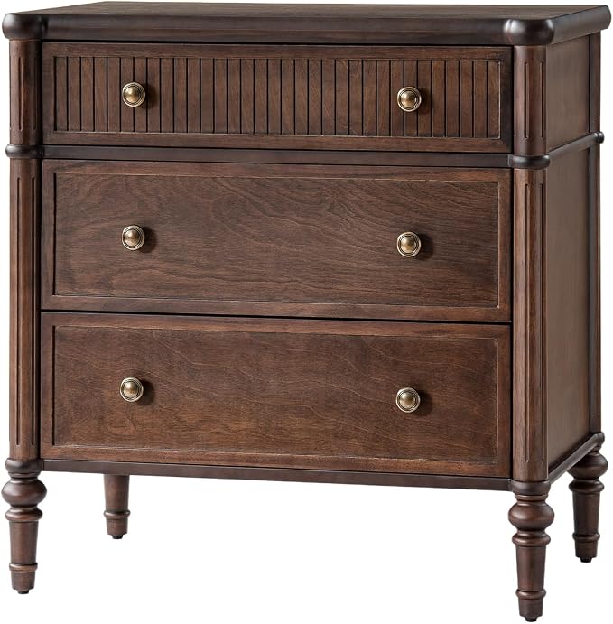 HULALA HOME Traditional End Table with Charging Station, Fluted End Tables with Wood Drawers and Solid Wood Spindle Legs, 28 Inch Wide Storage, Walnut - Image 7