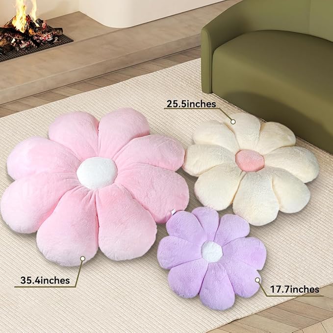 FIONOUT 17.7In Flower Pillow Decorative Pillows Soft Daisy Pillow Flower Shaped Pillow Floor Seating Custion for Reading, Couch and Room Dector (45CM/Beige)