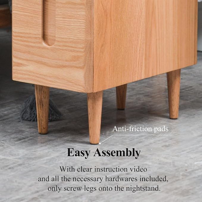 Mid Century Modern Nightstand, Narrow Nightstand, Minimalist Side Table for Bedroom, 2-Drawer Bedside Tables, (Natural, 9.84inches) - Image 6