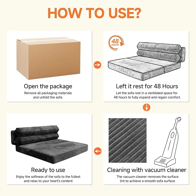 3-in-1 Sofa Bed, Couch Bed, Floor beds, Convertible Sofa Beds, Folding Couch for Adults(1PC, Dark Grey， 51.1"×39.3"×23.6")