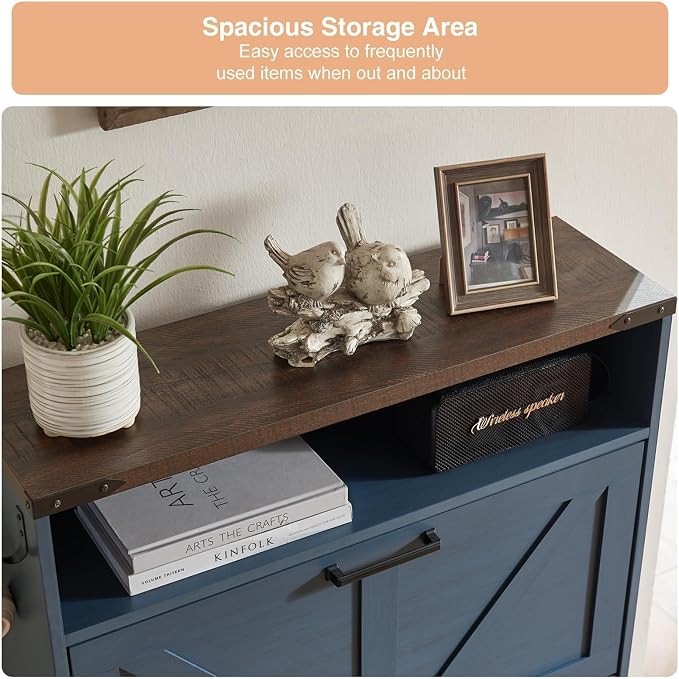 Barnyatoh Shoe Storage Cabinet,Farmhouse Shoe Organizer with 2 Flip Drawers & Barn Door Design,Freestanding Hidden Slim Narrow Shoe Rack Cabinet with Open Storage for Entryway, Foyer,Hallway,Navy Blue - Image 5