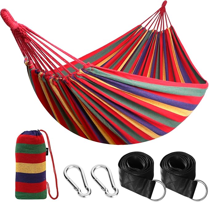ANYOO Cotton Hammock Portable Camping Hammocks for Hanging Sturdy Garden Comfortable Fabric Hammock with Tree Straps Up to 660lbs with Travel Bag for Camping Outdoor/Indoor Patio Backyard by Anyoo