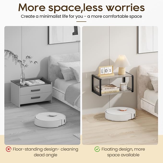 Floating Nightstand Set of 2, Wood Bedside Shelf Wall Mounted Nightstand with Heavy-Duty Frame, Floating Bedside Table for Bedroom, Bathroom, Kitchen, (Vintage Grey, 2 Pack) - Image 5