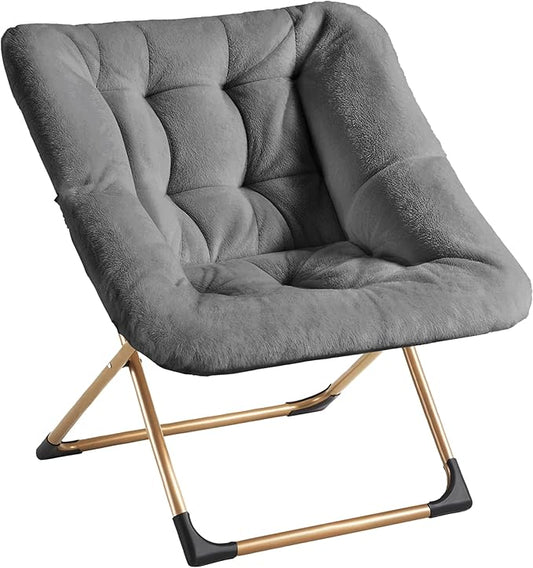 Youtanic Comfy Oversized Saucer Chair, Soft Faux Fur Reading Lounge Chair for Adults, Stable X-Large Metal Frame and Non-Slip Pad, Foldable Cozy Chairs for Bedroom, Living Room, Dorm, Dark Gray