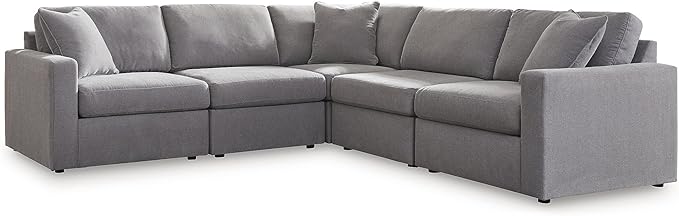 Signature Design by Ashley Modmax Contemporary Stain Resistant 5-Piece Sectional with Armrest, Throw Pillows and Reversible Cushions, Gray