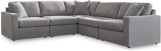 Signature Design by Ashley Modmax Contemporary Stain Resistant 5-Piece Sectional with Armrest, Throw Pillows and Reversible Cushions, Gray