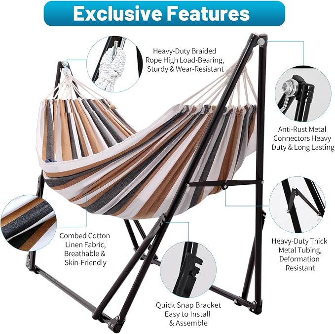 Portable Hammock with Stand for Outside Foldable,Frabic Tension Adjustable Indoor,Carrying Bag Included, 616 lbs Weight Capacity, Suitable Garden Yard Outdoor Inhouse Cyan - Image 5