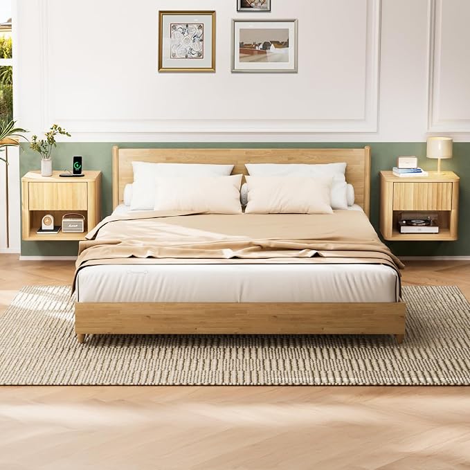 VINGLI Floating Nightstand, Fluted Night Stand Rounded Edge, 1 Drawer Bed Side Table, Storage Oak Nightstand with Drawers, Wood Night Stand End Table for Bedroom, 15.75" W x 11.81" D x12.87 H - Image 8