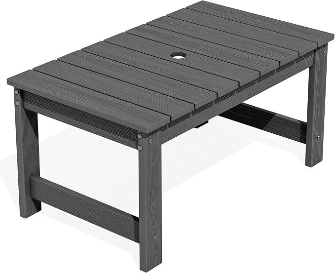 SERWALL Outdoor Coffee Table with 1.69" Umbrella Hole, HDPE Patio Coffee Table for Outside, Rectangle, Gray by SERWALL