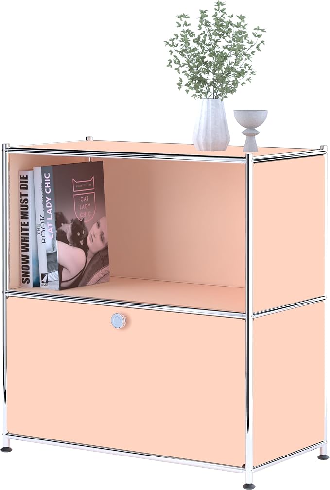 32.5-Inch Flip-Top Side Table & Buffet Cabinet with Detachable Wheels, Ample Storage, DIY Corner Bookshelf, Wall Shelf, Cube Organizer, Bedside Table – Modern Home Decor, Pink by SIMPLINK