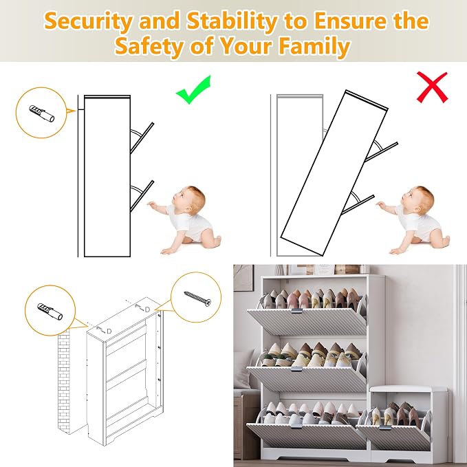 BORNOON Slim Shoe Cabinet with Bench for Entryway, Hidden Storage and Adjustable Shelves, Free Standing Wooden Shoes Organizer for Foyer, Hallway - Image 7