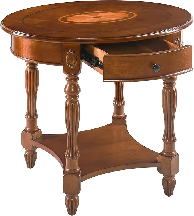 Solid Wood Oval End Table with Drawer and Shelf, 28" Traditional Vintage Side Table Polished Edging Sofa Table Bedside Nightstand for Living Room Bedroom, Beewax