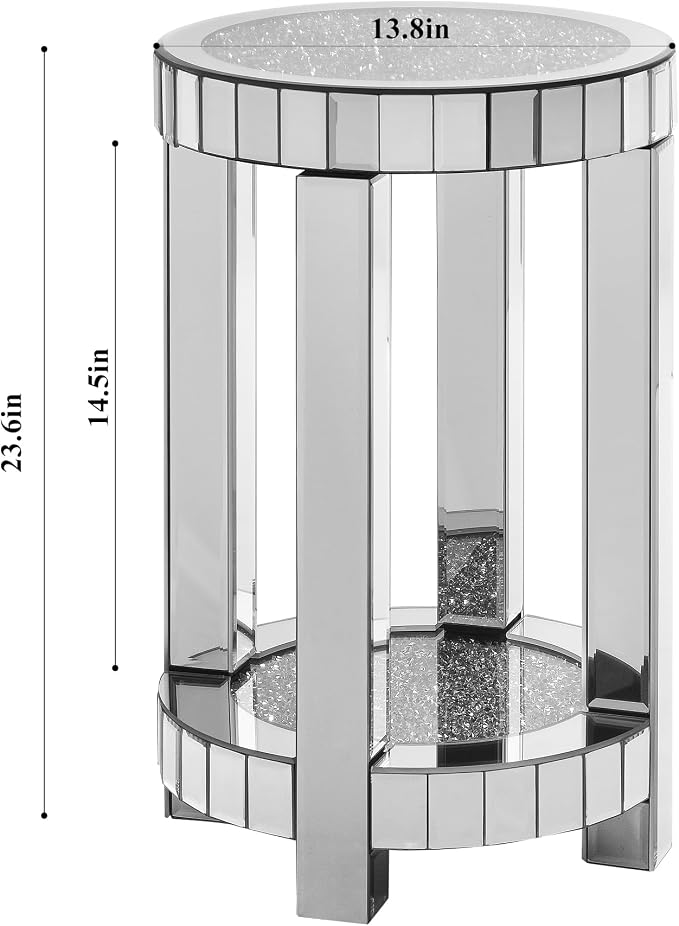 Mirrored Nightstand End Table, 13.8" W Silver Night Stand for Bedroom, Mirrored Bedside Table, Glass Mirror Nightstand (Silver-B) - Image 2