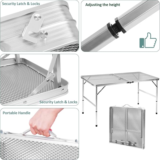 E EASTSTORM Folding Table, Easy for Storage, Compact and Portable Picnic Table for Grill, Outdoor Camping, Garden, Patio, Dining, BBQ, Party, Market, 4Ft (Large, Silver) - Image 5