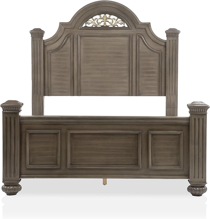 Furniture of America Malierd Traditional Wood 6-Piece Bedroom Set, Panel Queen-Size Bed, 3-Drawer Nightstands, Chest, Dresser and Mirror, Box Spring Required for Bedroom, Gray