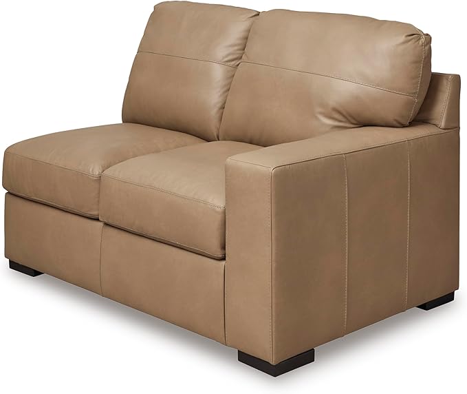 Signature Design by Ashley Bandon Modern Leather Match Left-Arm Facing 3-Piece Sectional with Removable Cushions and Armrest, Light Brown